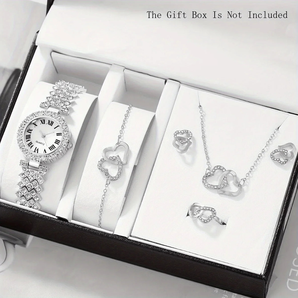 1pc Rhinestone Decor Quartz Watch Elegant Round Pointer Analog Electronic Watch & 5pcs Jewelry Set, Gift For Mom/Girlfriend