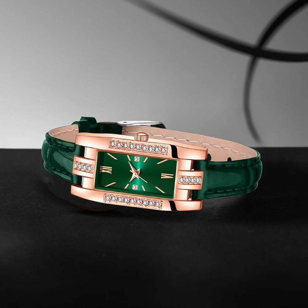 Women's watch light luxury diamond watch Tiktok student small green watch small female watch simple fashion quartz watch set
