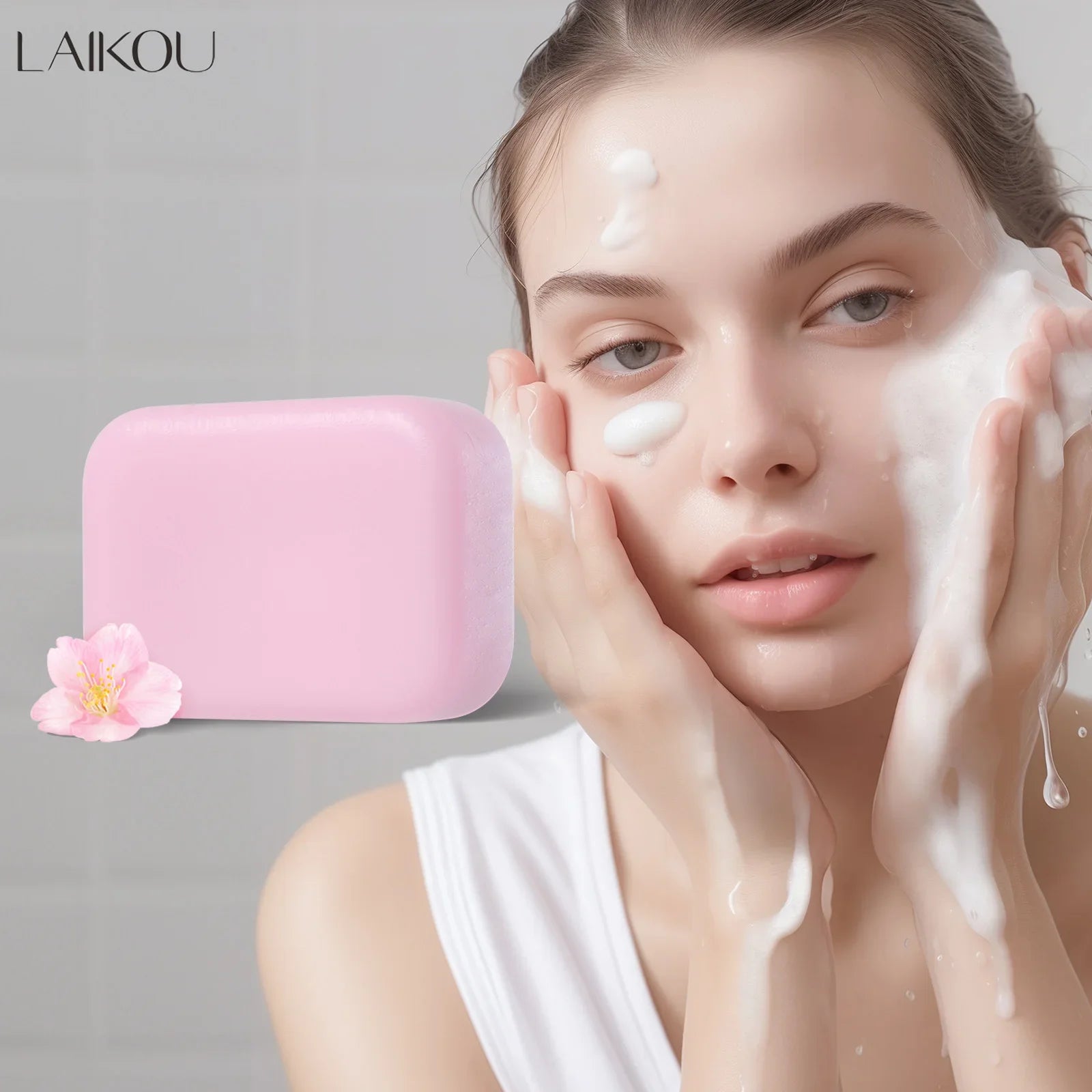 LAIKOU Sakura Facial  Body Whitening Soap Reduces Acne Dark Spot Deep Cleaning Cutin For Face Body Skin Care 90g ﻿