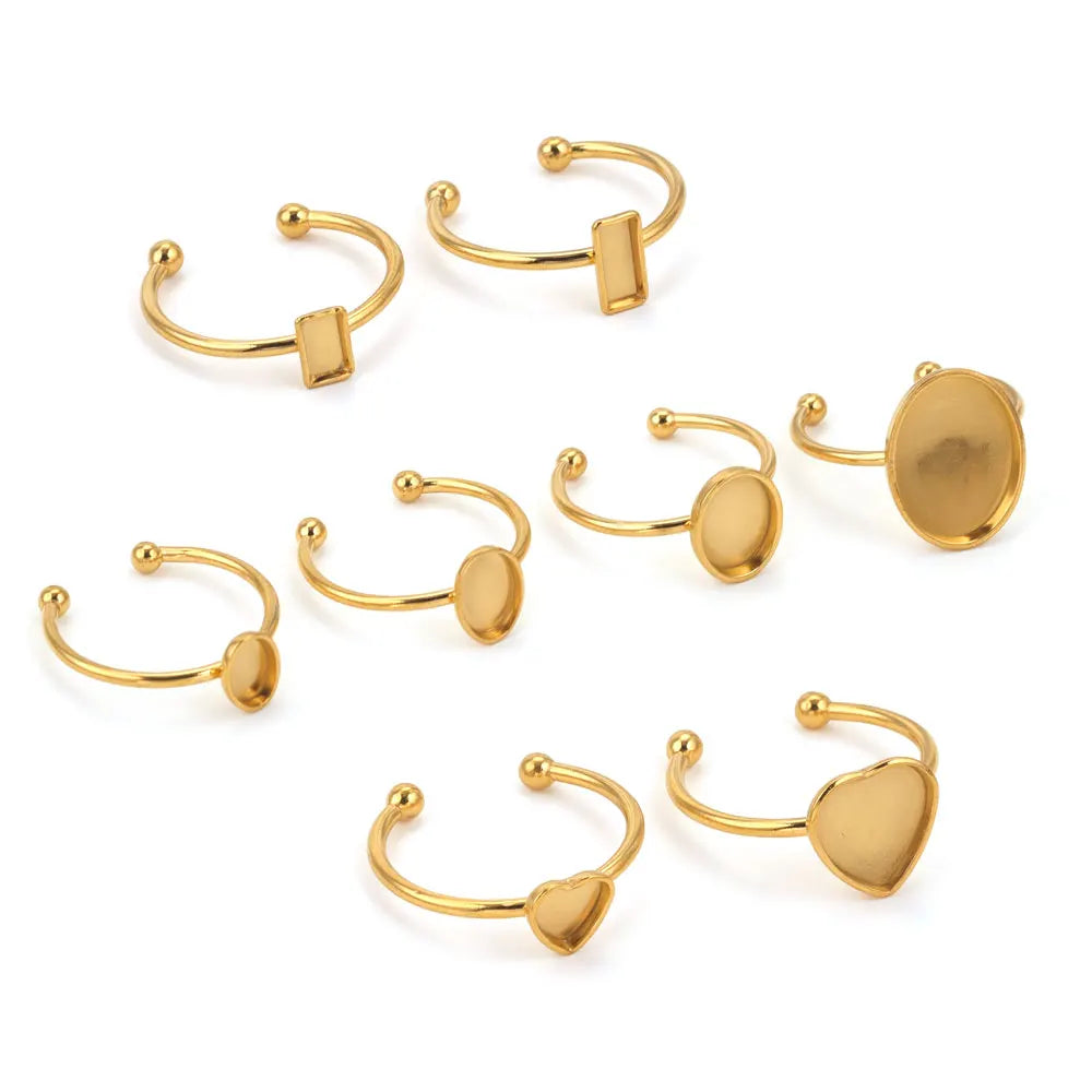 10pcs Adjustable Stainless Steel Open Ring Settings Blank Base Bezel Cabochons Rings For Jewelry Making DIY Finger Ring Blank