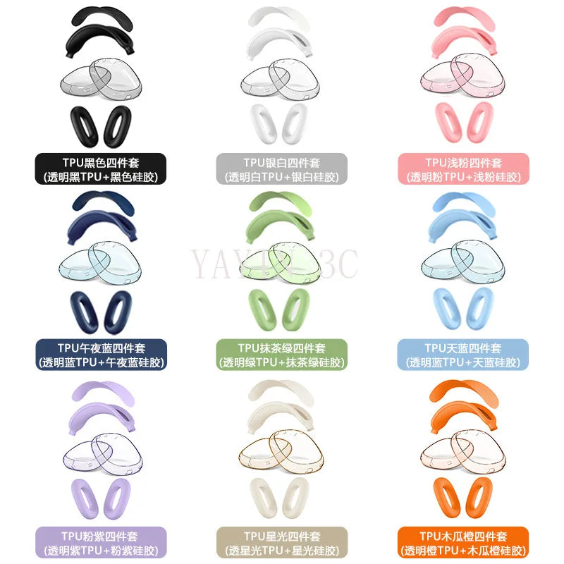 4 in 1 Silicone + TPU Clear Cover Case Shockproof Ear Pad Headband Cover Ear Cushion/Ear Muff Protector for AirPods Max headset