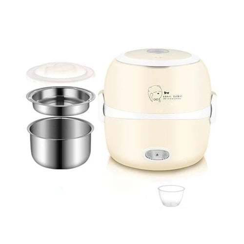 DMWD MINI Rice Cooker Thermal Heating Electric Lunch Box 2 Layers Portable Food Steamer Cooking Container Meal Lunchbox Warmer