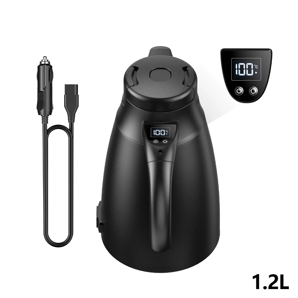 800/1200ML 12/24V Rapid Boiling 304 Stainless Travel Camping Dteel Hot Water Bottle Hot Water Kettle Electric Heating Car Kettle