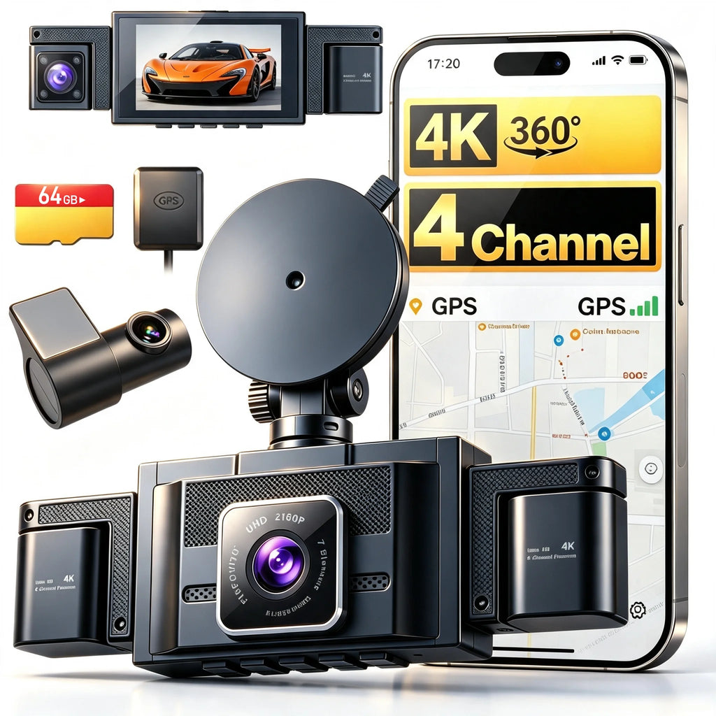 3 Channel Dash Cam for Cars, View 4K Front 1080P Inside NO TF Card, 5G WiFi & APP Control, IR Night Vision, G-Sensor, 24 Hours Parking Mode
