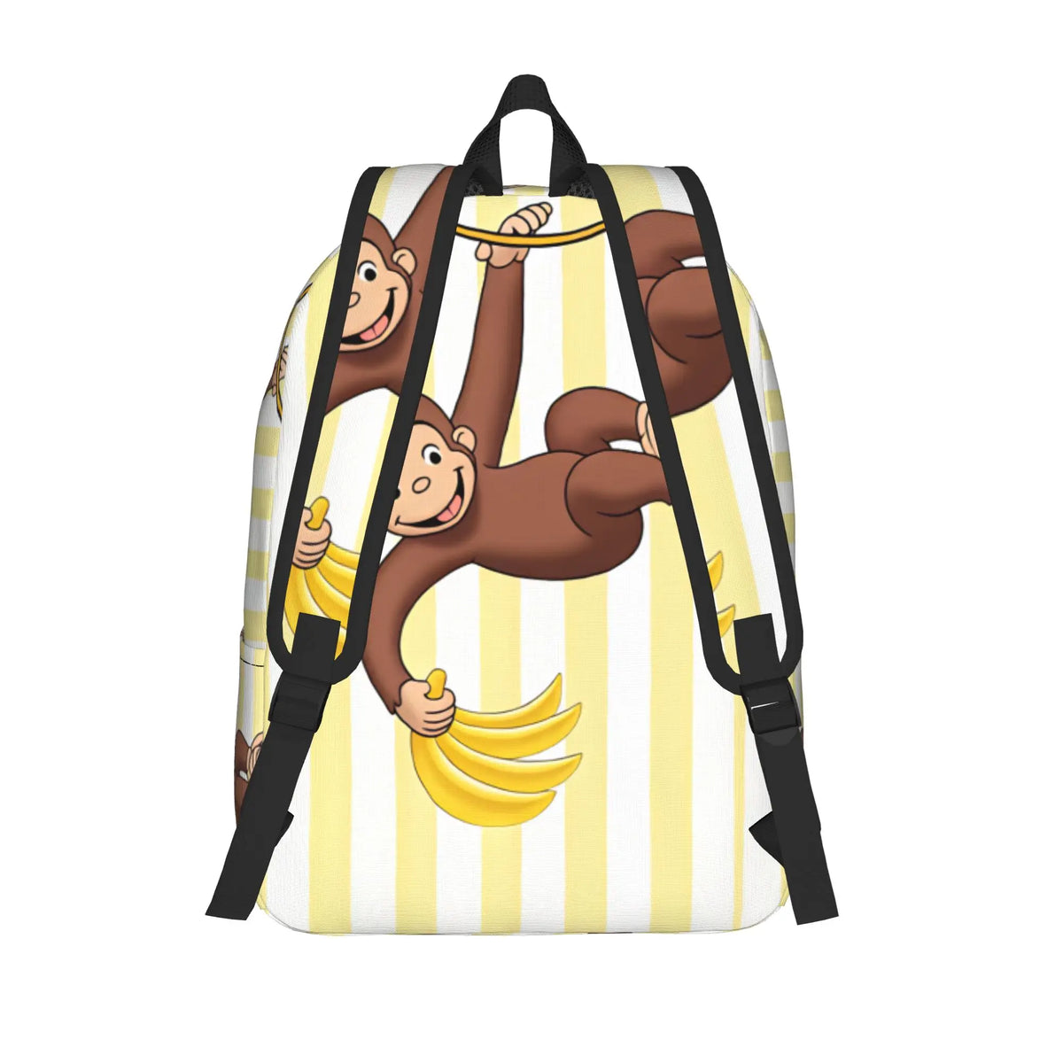 Curious George Swing Banana Stripe Backpack  Outdoor Style Backpacks Women High Quality Large School Bags Streetwear Rucksack
