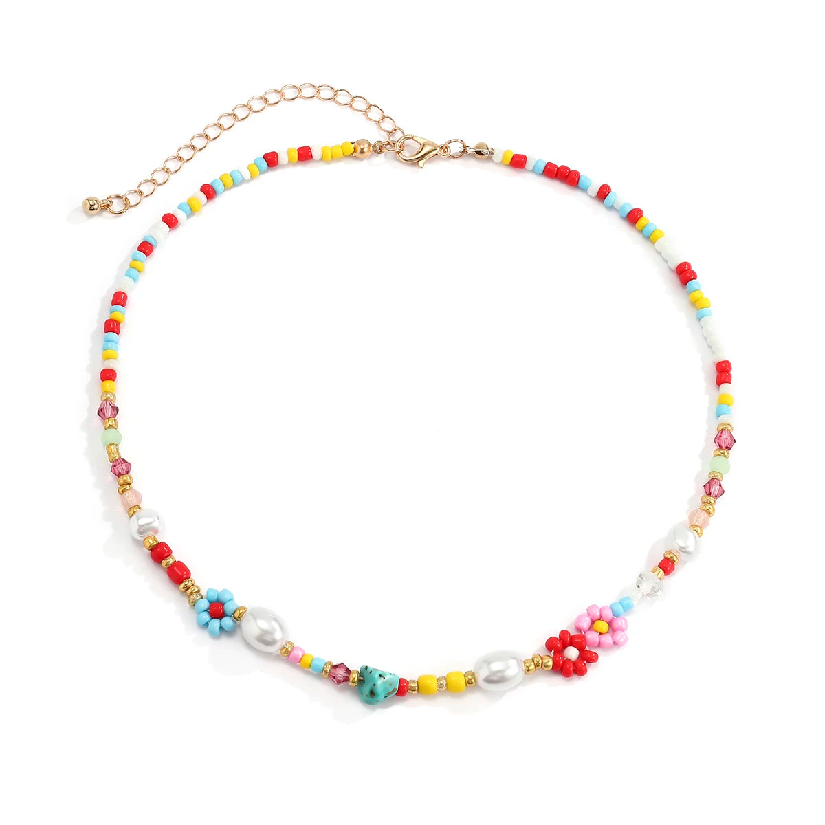 Cute Sweet Colorful Rice Beads Chokers Necklace for Women Boho Romantic Flower Imitation Pearl Clavicle Chain Girls Jewelry Gift