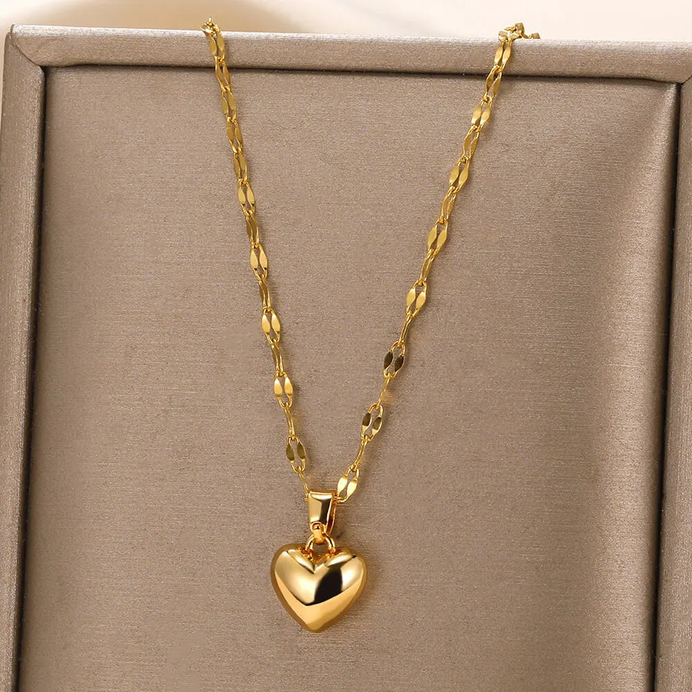 Pink Heart Zircon Necklace Gold Color Stainless Steel Cupid Eros Arrow Heart Pendant Necklace Korean Fashion Jewelry Party