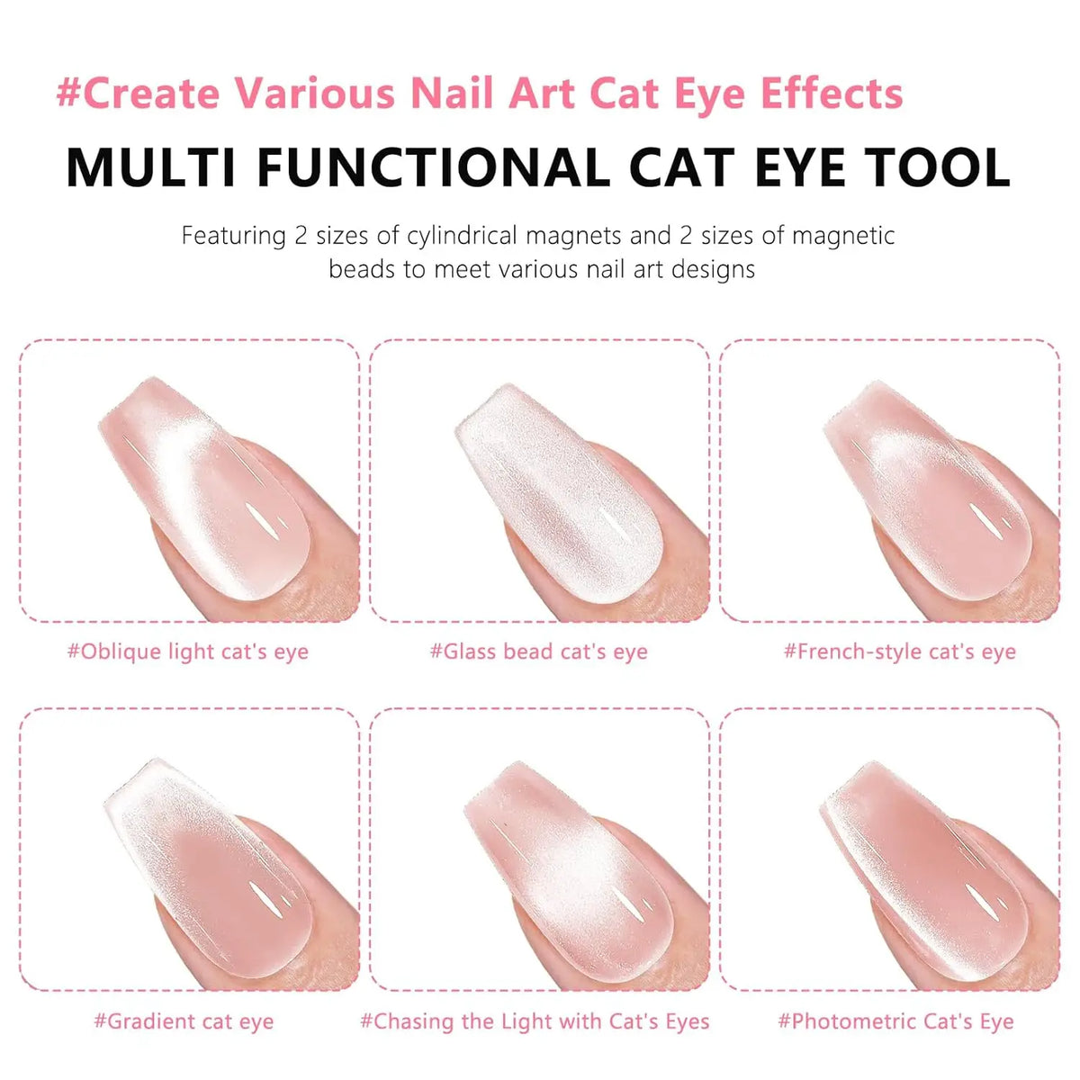 1/2Pcs Nail Cat Eye Magnetic Ball With Nail Magnetic Stick Tool Set Double-head Strong Magnet Pen 3D Cat Eye Gel Nail Supplies