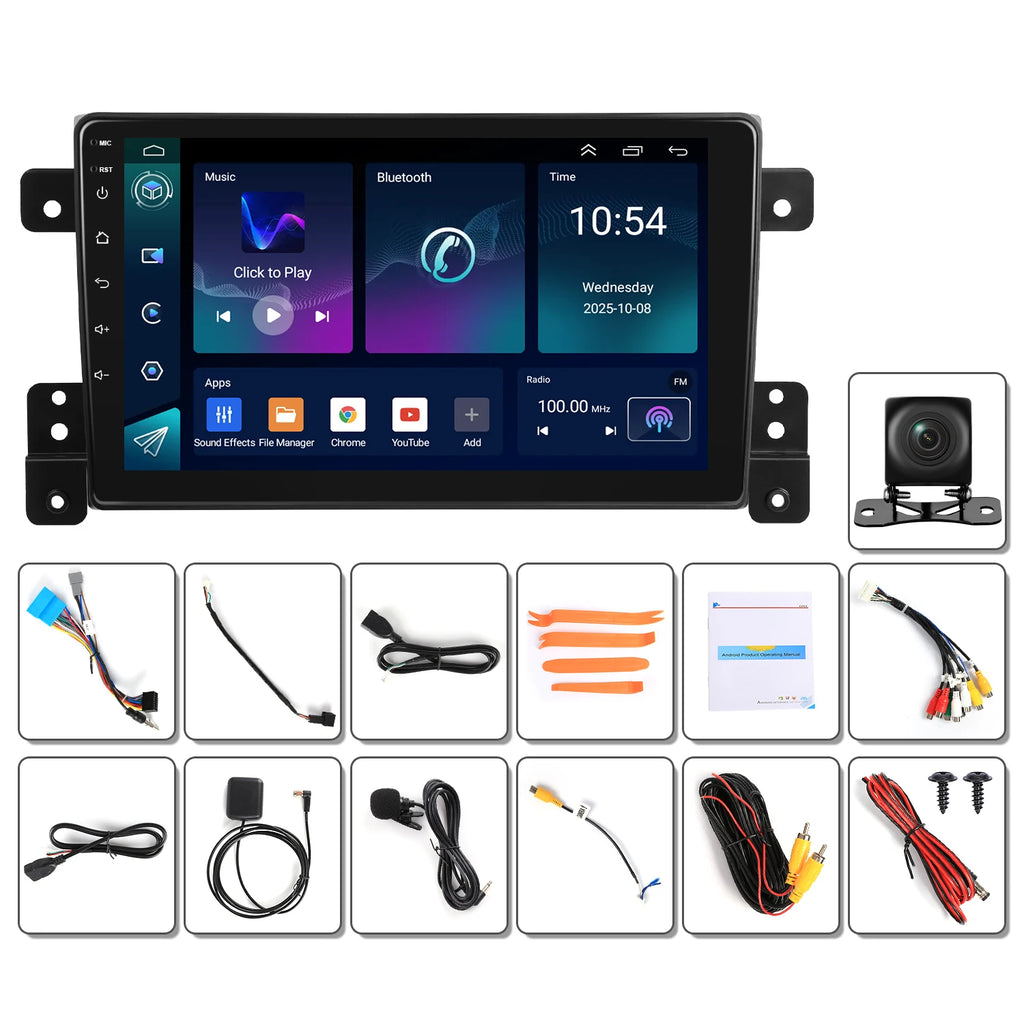 Car Radio for Suzuki Grand Vitara 2005-2015 with Wireless Carplay & Android Auto, 9 Inch IPS Touch Screen for Grand Vitara Car Stereo BT FM in Dash GPS WiFi Backup Camera SWC-2+64G