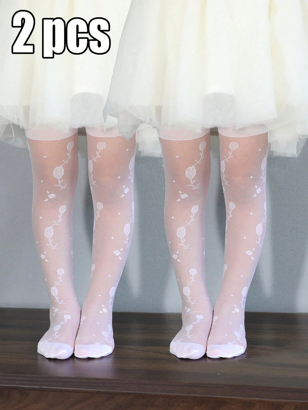2 Pairs of Children Tight Pantyhose,Summer Thin Leggings Bouquet Pattern Mesh Stockings Little Princess White Tight Soft Hosiery