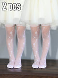 2 Pairs of Children Tight Pantyhose,Summer Thin Leggings Bouquet Pattern Mesh Stockings Little Princess White Tight Soft Hosiery