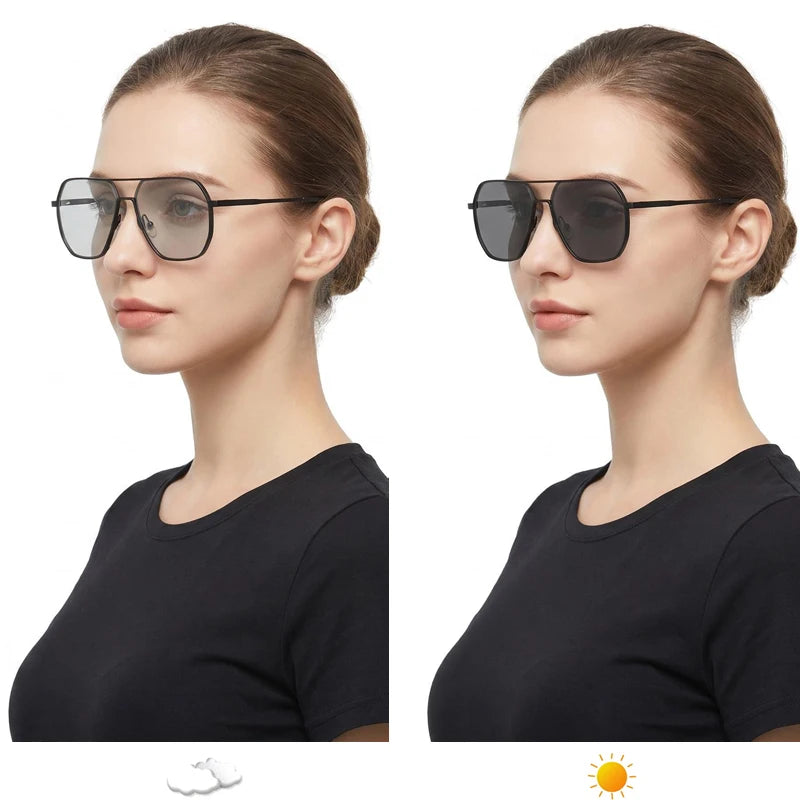 Luxury Metal Photochromic Sunglasses Men Women Fashion Polarized Sun Glasses Stylish Chameleon Anti-glare Driving Shades UV400