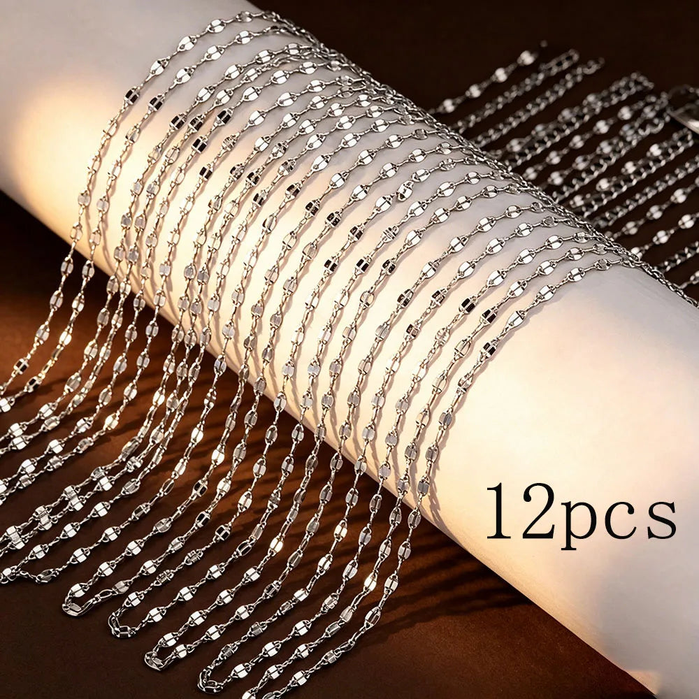 12Pcs Stainless Steel Women's Fashionable Lip Chain Necklace, Simple and Elegant, Waterproof and Fade-Resistant, Is an Exquisite Jewelry Gift for Your Loved Ones and Friends, Suitable for Daily Wear and Party Jewelry Pairing,