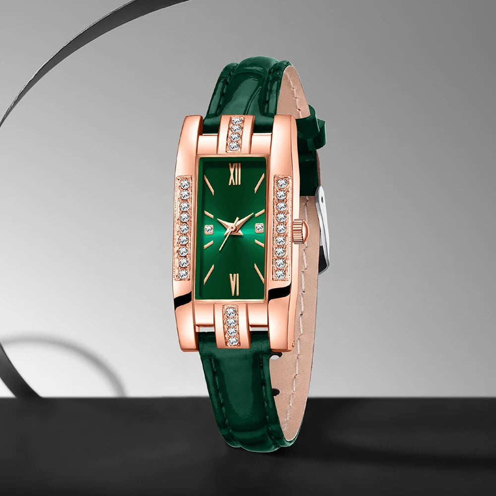 Women's watch light luxury diamond watch Tiktok student small green watch small female watch simple fashion quartz watch set