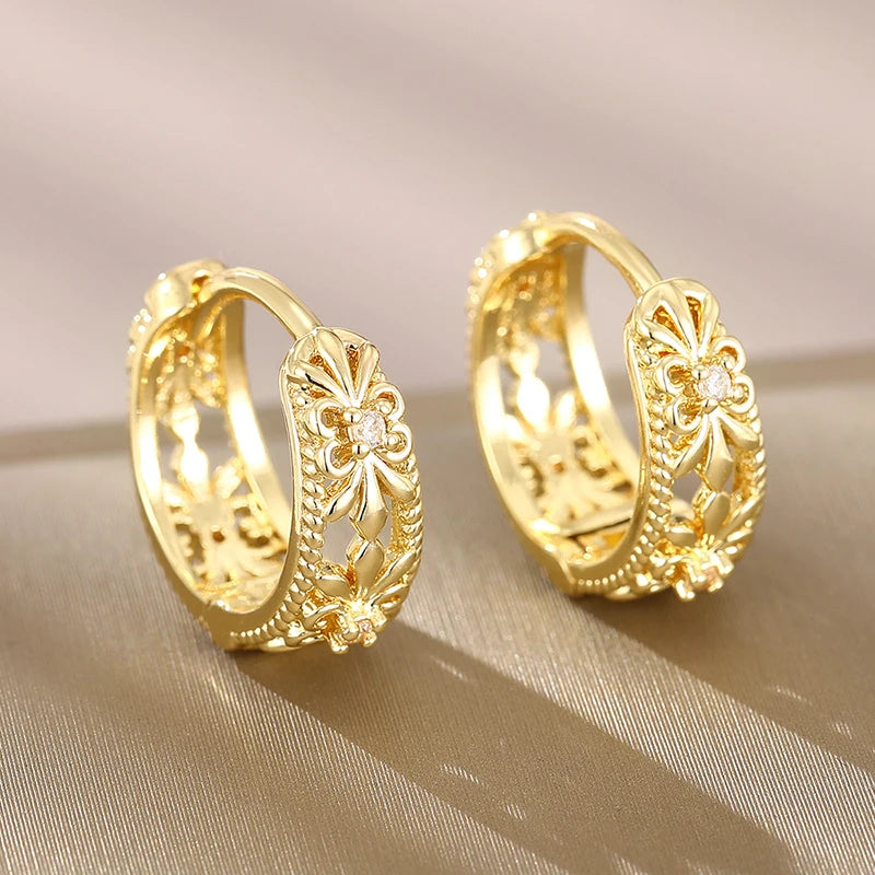 HuitanTrendy Women Hoop Earrings Hollow Out Design Wedding Party Elegant Jewelry Silver Color/Gold Color Inlaid CZ Accessories