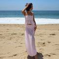 Women Floral Lace Sheer Layers Skirt Set Spaghetti Strap Ruffle Crop Top High Waist Maxi Skirts 2026 Summer Beach Female Outfits