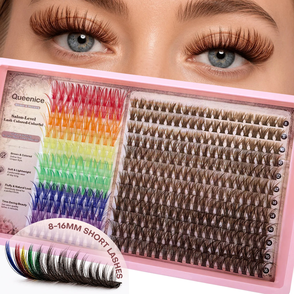 Brown & Colorful DIY False Eyelash Extension Individual Cluster Lashes Natural, Wispy Volume Clusters Suitable for Daily Life