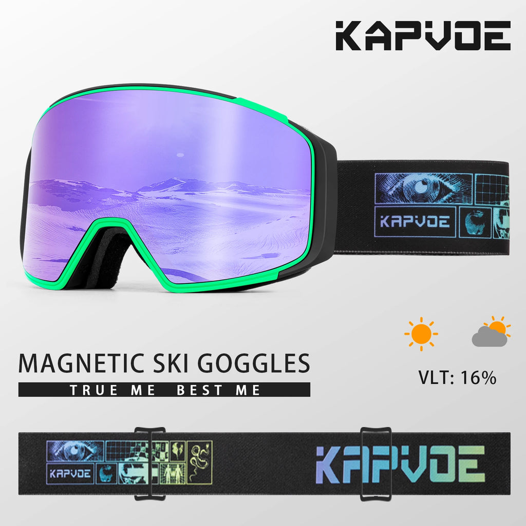 KAPVOE Ski Goggles Double Magnet adsorpt Layers UV400 Anti-fog Ski Glasses Snow Snowboard Glasses Snowmobile Eyewear