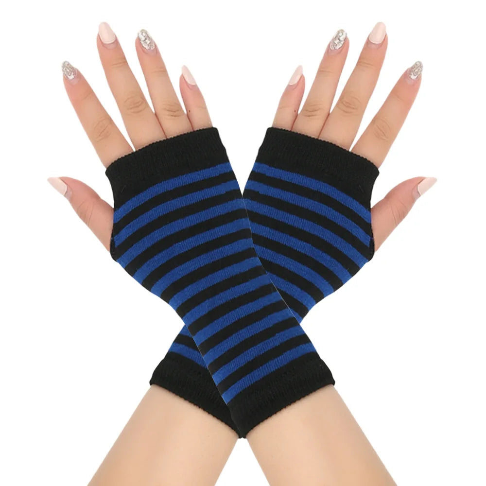 1pair Winter Autumn Women Warm Fingerless Knitted Gloves Solid Color Stretch Mittens Exposed Finger Short Gloves