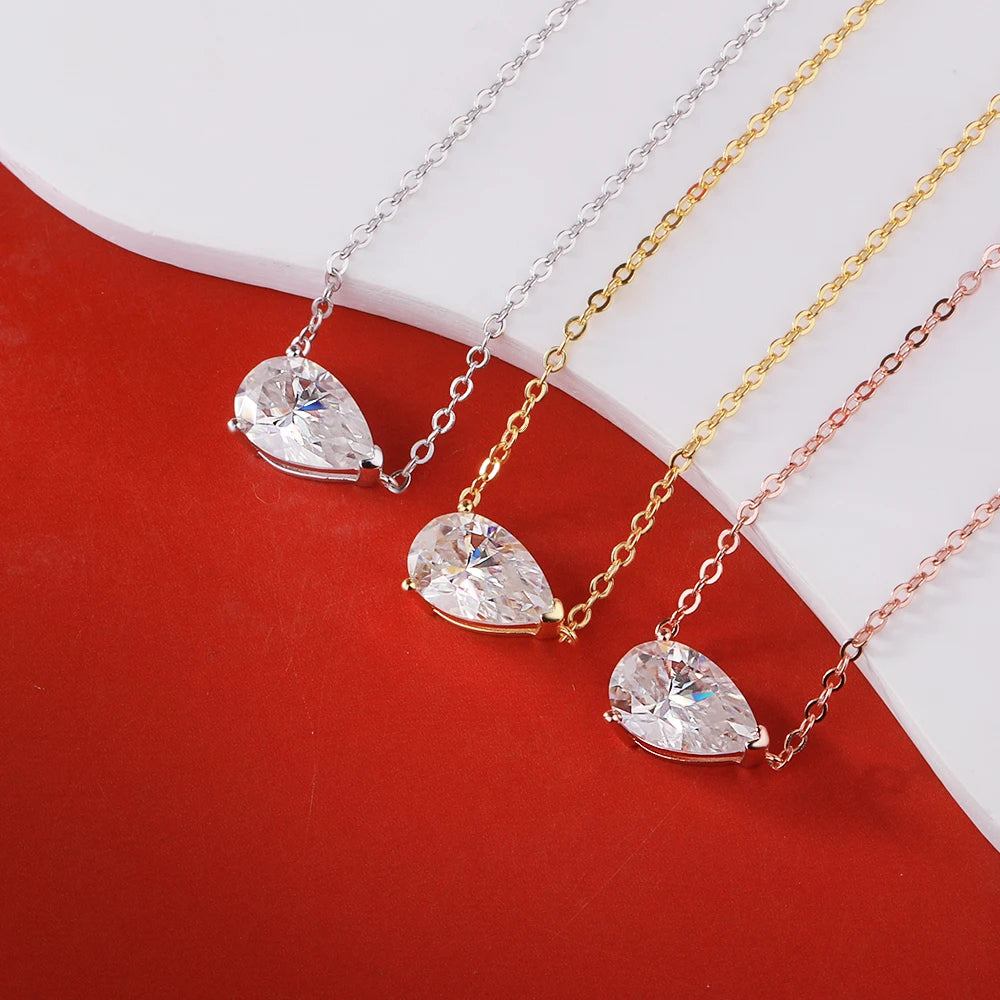 BXINY 1-3CT Pear Cut Moissanite Pendant Necklace S925 Silver East West Solitaire Water Drop Diamond Neck Chain for Women Jewelry