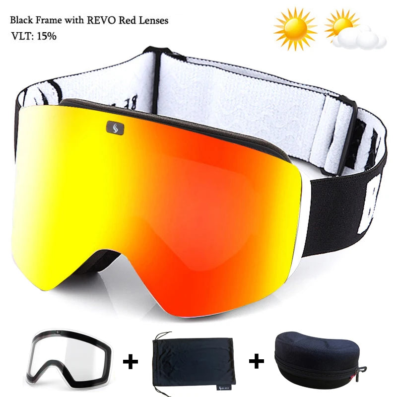 Magnetic Lens Ski Goggles Double Layer Polarized Lens Skiing Anti-fog Snowboard Goggles Men Clear Lens Ski Glasses Eyewear