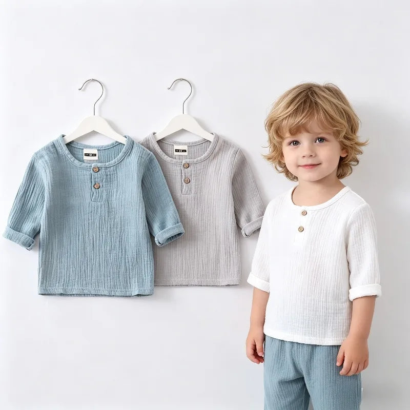 children t shirts fashion linen pleated boys t shirt children t-shirt 2025 summer baby boys girls t-shirt children clothes kids