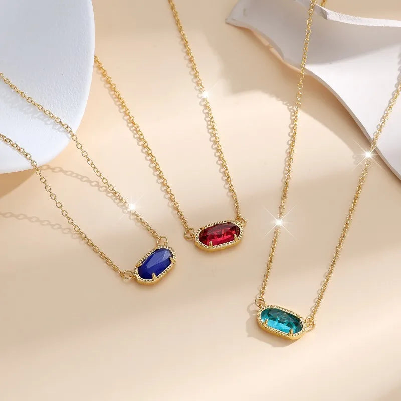 Crystal Gemstone Pendant Necklace For Women Mom Girls 18k Real Golden Plated Birthday Christmas Jewelry Gifts For Her