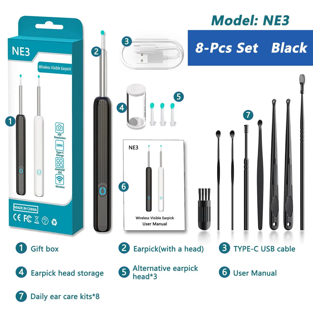 Ear Cleaner with Camera Wireless Ear Sticks Otoscope USB C Charging Endoscope Wax Removal Tool Earpick MIni Camera