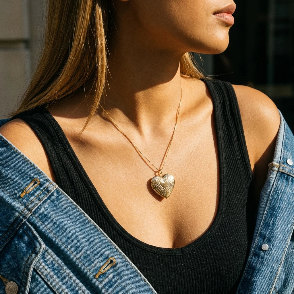 Vintage Gold Color Carved Heart Locket Necklace for Women Personalized Photo Pendant Romantic Aesthetic Valentine Jewelry Gift
