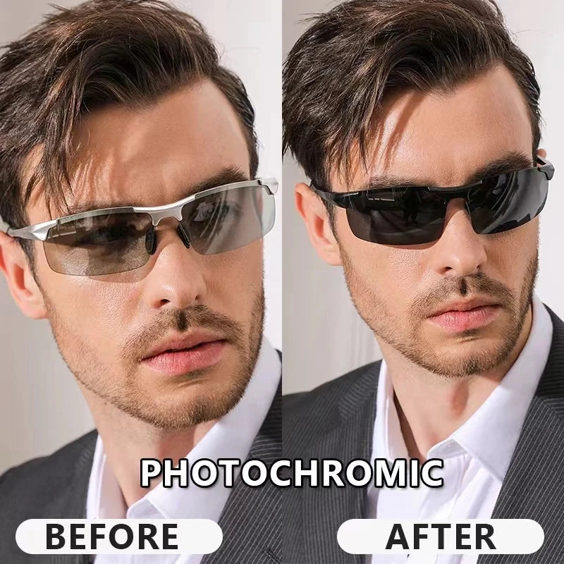 SZTZX Aluminium Rimless Outdoor Sport Photochromic Sunglasses Men Polarized  Anti-UV Driving Fishing Glasses Cycling Goggle