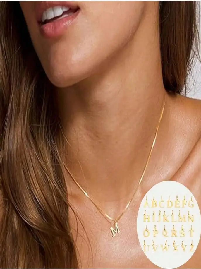 1pc Exquisite Jewelry Necklace, Stainless Steel A-Z,26 English Initials Pendant, Holiday Gift, Suitable For Women To Wear Daily