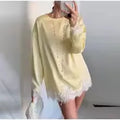 Satin Lace Patchwork Dress Women Long Sleeve O-neck Casual 2026 Spring Female Dresses Casual Solid Beach Robe not contain pearls