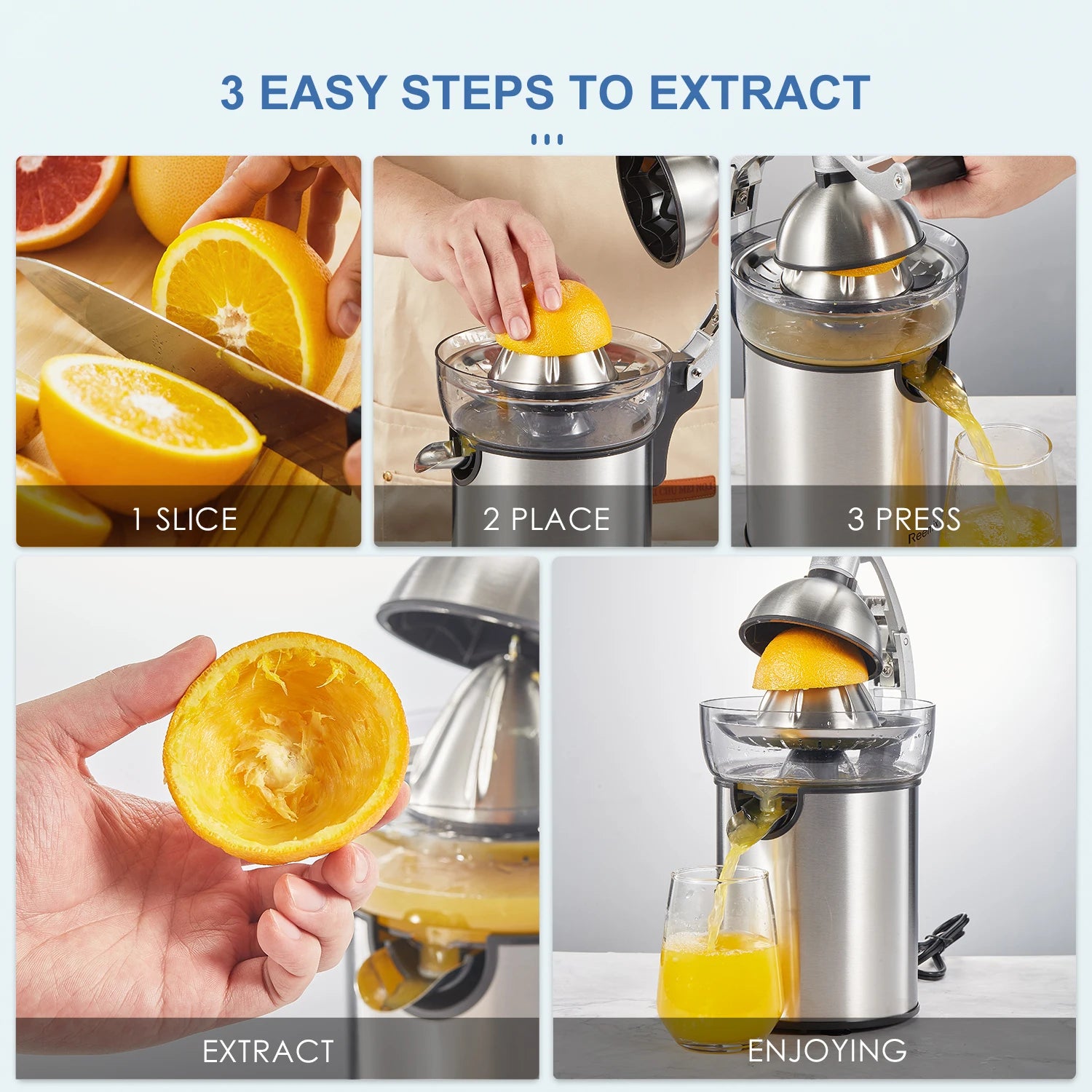 Premium Electric Citrus Juicer | Heavy-Duty Orange Squeezer with Zinc Alloy Die-Cast Shell, 2 Interchangeable Cones for All Oranges & Citrus Fruits, Powerful Juicer for Fresh Juice