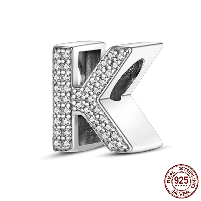 26 A-Z Alphabet Beads 925 Sterling Silver LOVE Letter Charm Fit Original Bangle Charms Bracelet CZ Zircon Bead Jewelry