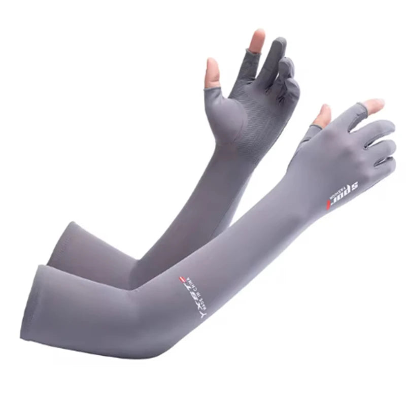 Men's and Women's Summer Outdoor Sports Ice Silk Sunscreen Full Arm Gloves Breathable Exposed Double Finger Sleeves