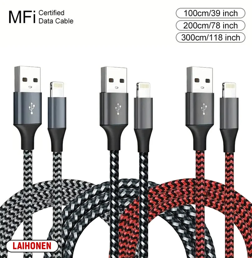1M 2M 3M USB A To Lightning MFi Certified  Cable For iPhone 14 13 12 11 X XR Pro Max Fast Charging Cable Charger Data Wire Cord
