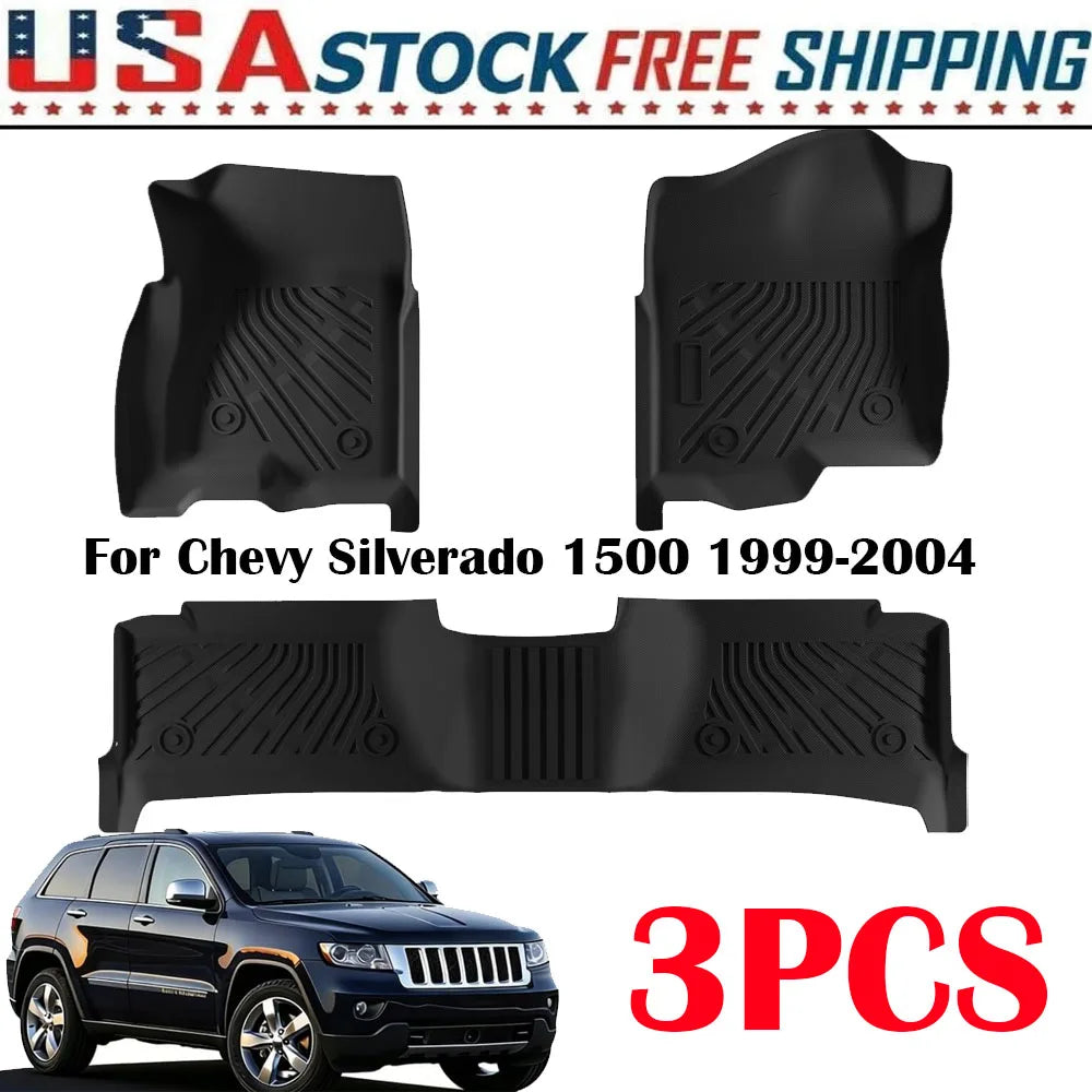 3PCS Car Floor Mats Liner For Chevy Silverado 1500 1999-2004 High Quality TPE All-Weather Automotive Floor Mat Waterproof Non-Slip Heavy Duty Car Mats Flexible Floor Liners Car Accessories