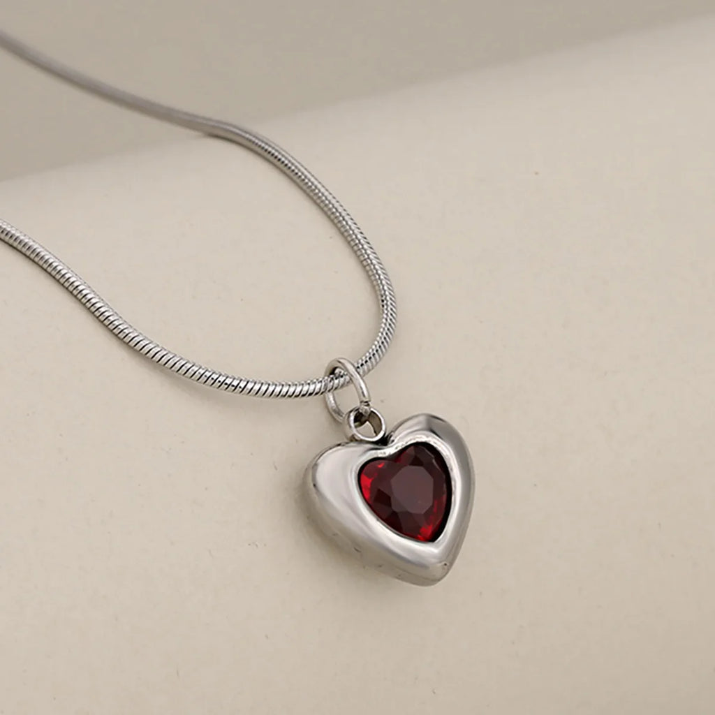 316L Stainless Steel Heart Pendant Necklace For Women Snake Chain Red Heart Zirconia Necklace Waterproof Fashion Jewelry Gift