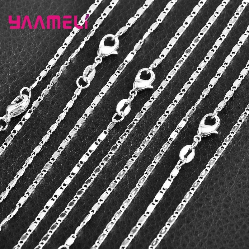 5PCS Solid 925 Sterling Silver Stamp Jewelry Chains Necklace with Lobster Clasps fit Men Women Pendant 18 Designs 16-30 Inch