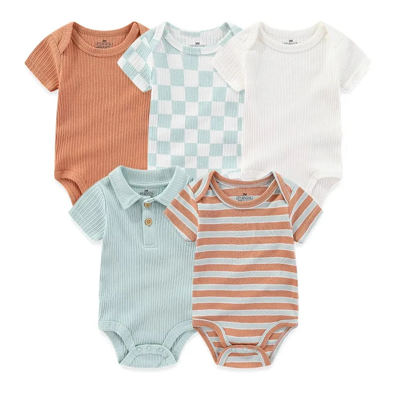 Kiddiezoom 5 Pcs/Lot Four Seasons Fashion Cartoon Short Sleeve Baby Boy Girl Bodysuits Soft 100%Cotton NewbornOnesies
