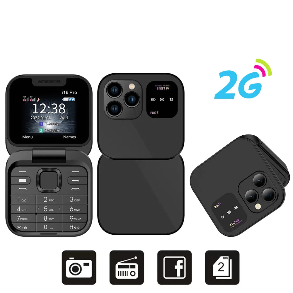 SERVO I16 PRO Foldable Flip Pocket Phone 1.77'' Screen Dual SIM Magic Voice Speed Dial FM Radio 3.5mm Audio Jack Mini Cellphone