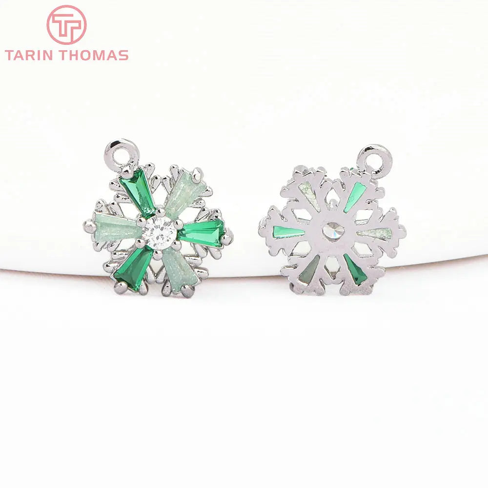 (913)4PCS 13x10MM 24K Gold Color Brass with Zircon Snowflake Charms Pendants Brass With High Quality Diy  Findings Accessories