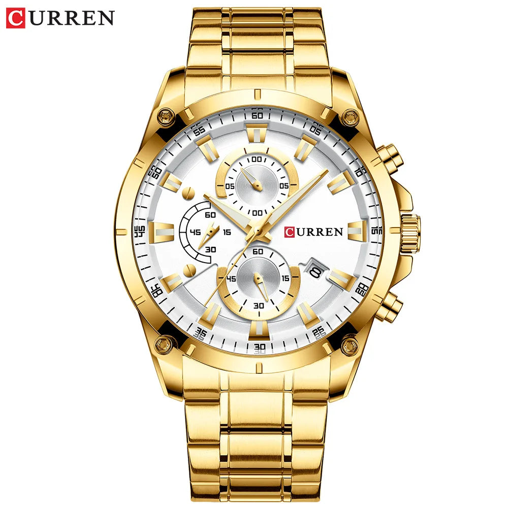 CURREN 8360 Quartz Men's Water-Resistant Business Watch, Minimalist Stainless Steel Strap Multi-Function Six-Hand Calendar Watch