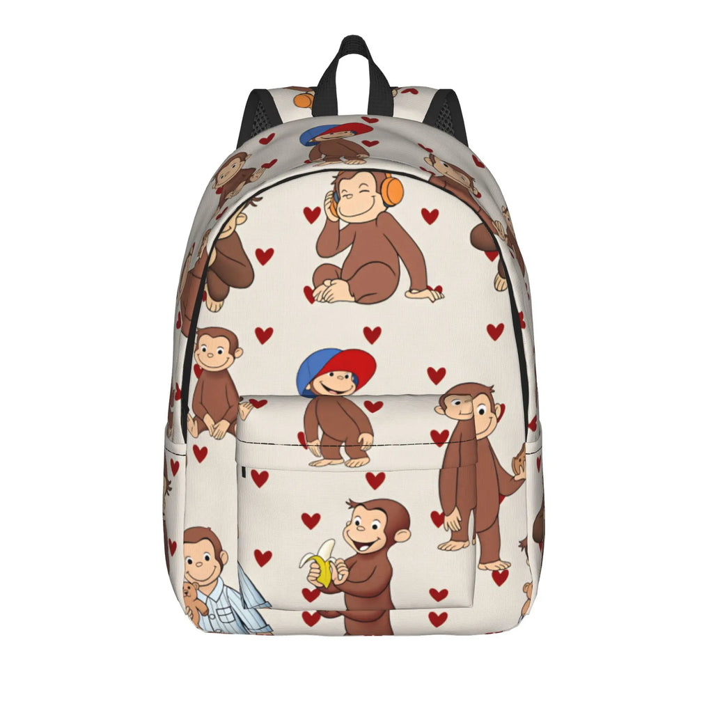 Curious George Swing Banana Stripe Backpack  Outdoor Style Backpacks Women High Quality Large School Bags Streetwear Rucksack