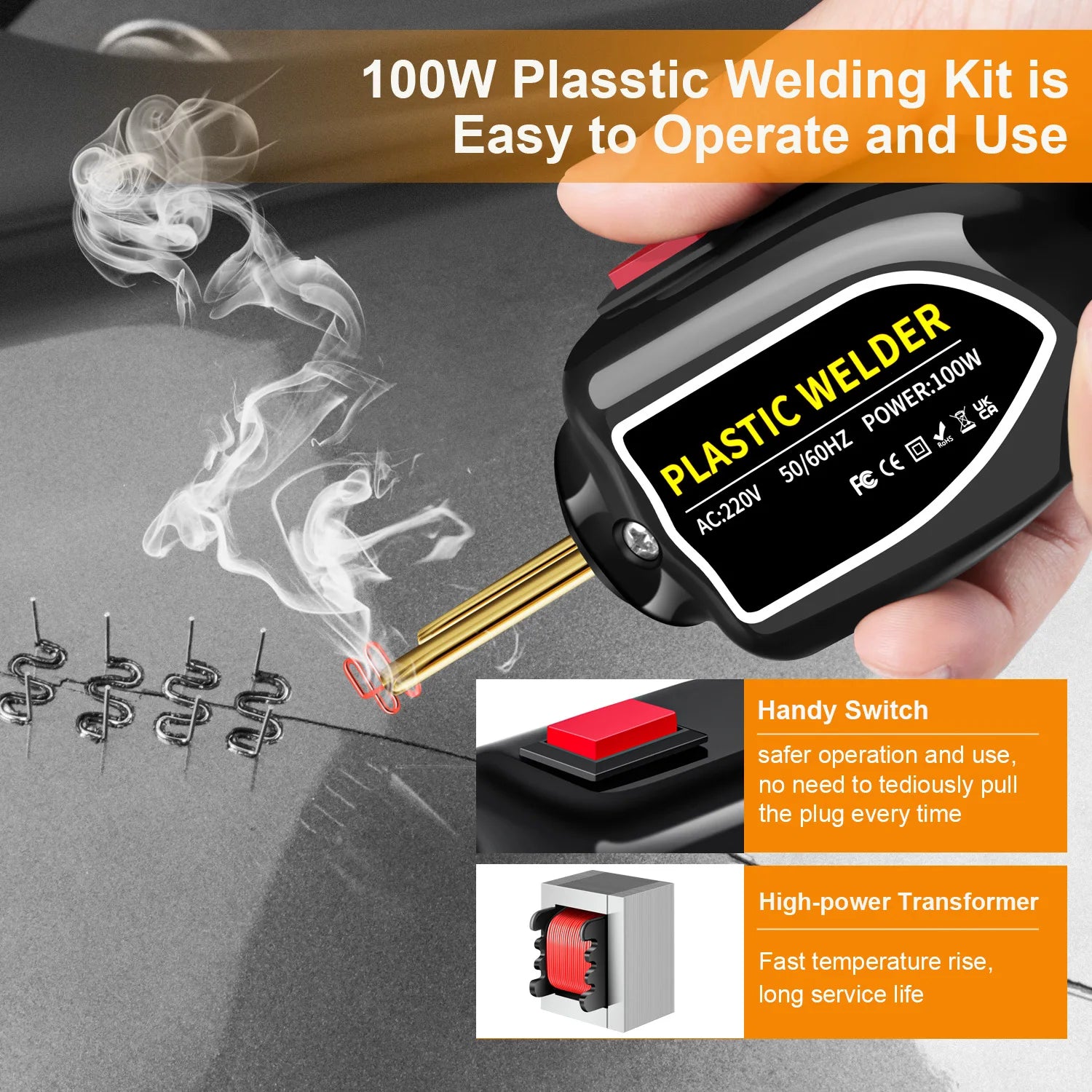 Plastic Welder 100W Heat Gun 400pcs Hot Staplers Plastic Welding Machine Bumper Soldering Iron Staples Car Repair Tools Kit