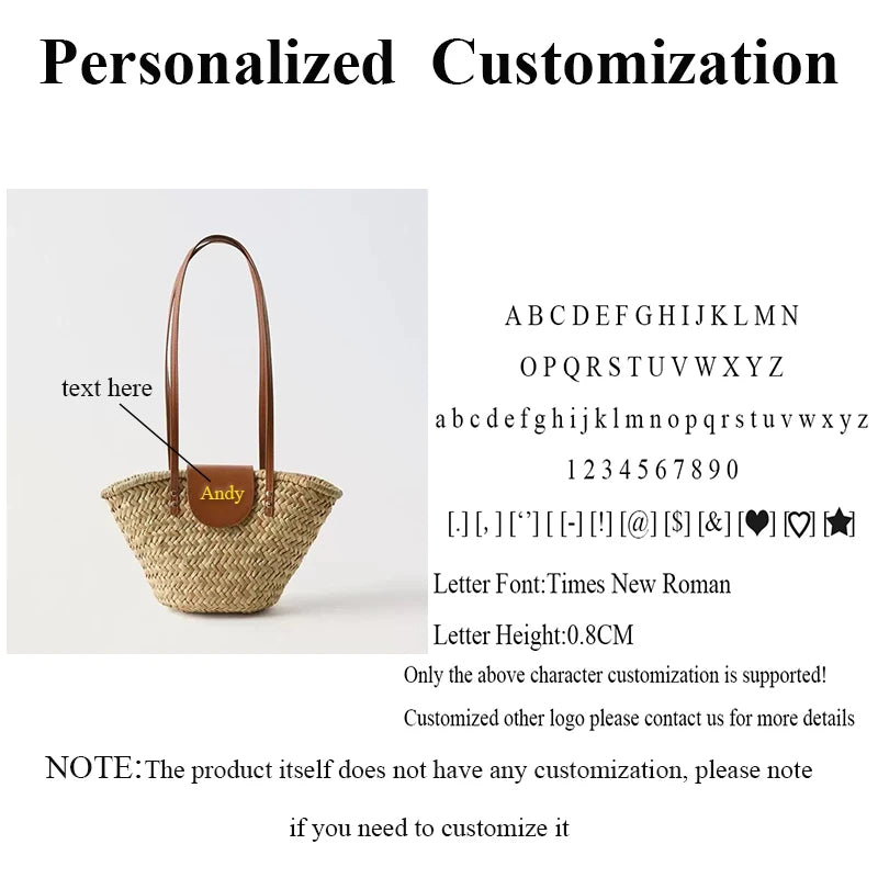 Free Printing New Natural Straw Bags Handmade Weaving Bags Shoulder Tote Original Slanting Water Straw Bags Beach Bags Women