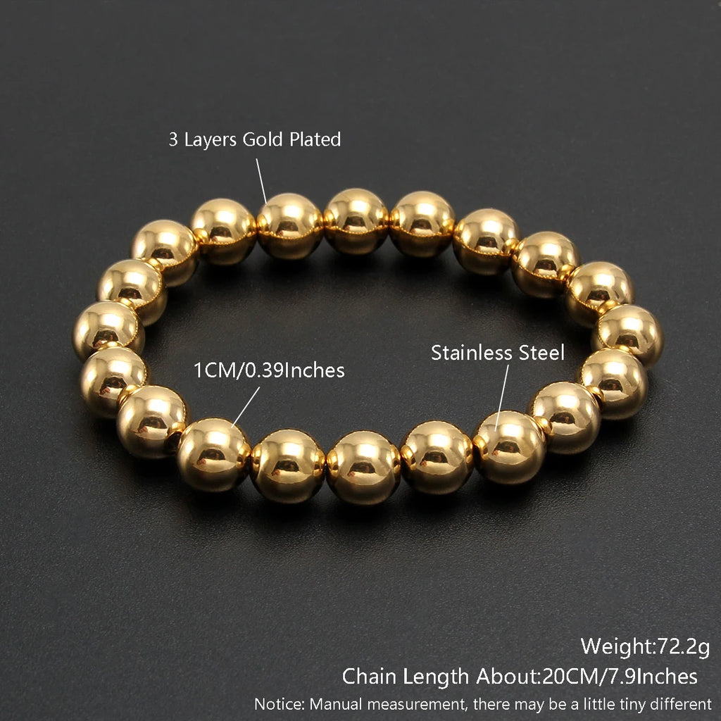 MHS.SUN Trend Stretch Stainless Steel Bracelets Gold Sliver Color 2MM 5MM 8MM Stacked Ball Beaded Bracelet For Women Men Jewelry