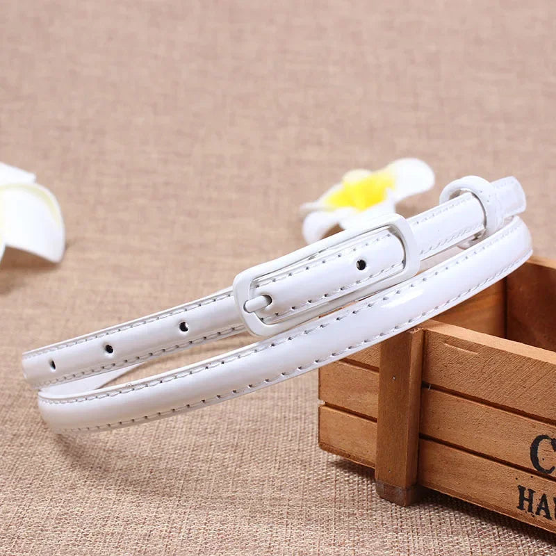 Thin Waistband Women Belt for Dress Sweater Jean Fashion Candy Colors Simplicity Solid Color PU Patent Leather Female Belt