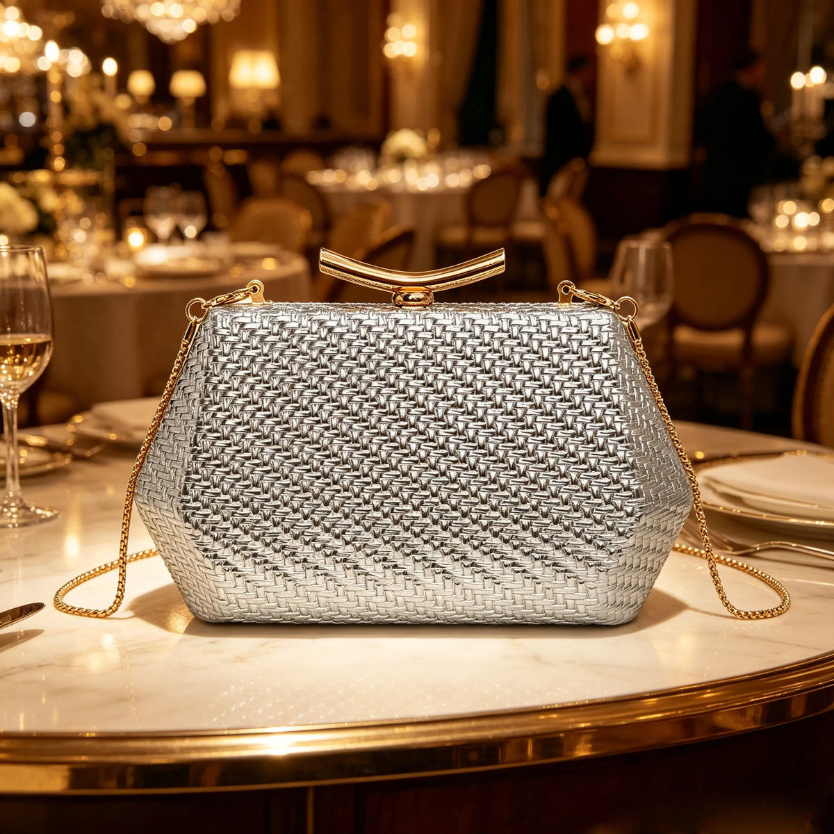 Light Luxury Woven Diamond Pattern Women's Evening Bag Simple Pure Colors Messenger Bag Suitable for Wedding and Party Occasions