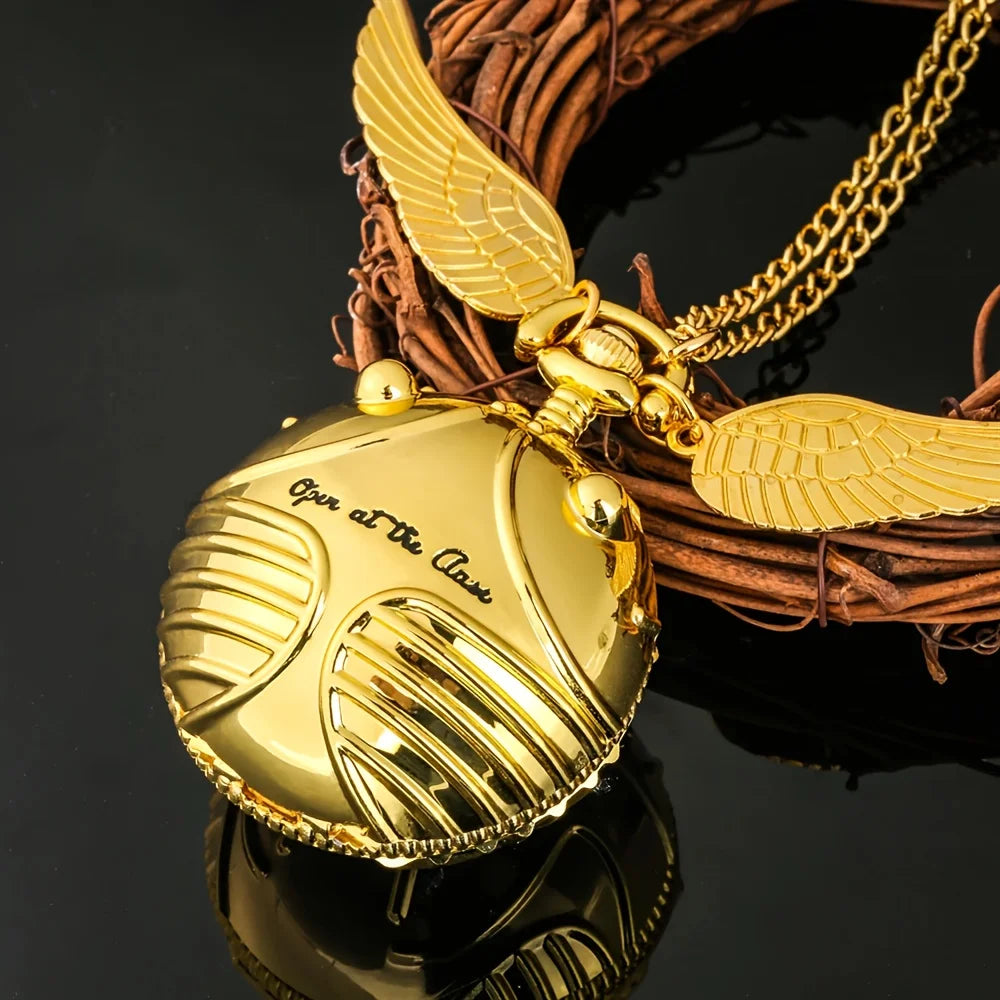 large small Golden Snitch spherical quartz pocket watch fashion sweater angel wing necklace pendant men and women pocket watch